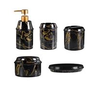 BDAYEK Set di Accessori per Il Bagno Set di Dispenser Sapone in Ceramica marmorizzata for Bagno con portaspazzolino for la Zona Lavaggio, Arredamento Vittoriano(Nero)