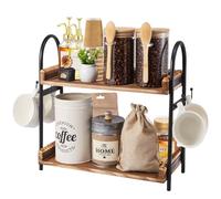BDBDYEAY Accessori per bar e caffè, organizer a 2 livelli con 4 ganci per portabicchieri da caffè, mensola da appoggio per cucina, casa e ufficio