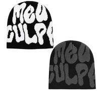 BDBFPAN 2 pezzi Y2K Beanie, berretto alla moda, MEA Culpa, berretto caldo per attività all'aperto e streetwear, accessorio streetwear, nero e grigio