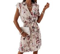 BDCUYAHSKL Abito Estivo con Stampa Digitale A Maniche Corte con Scollo A V E Volant Abito retrò Floreale da Donna Elegante