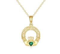 BDDCYWY 14k Real Claddagh Collana Claddagh Claddagh Heart Pendant Celtic Love Knot collane in Oro Solido Caladdgah Irish Gioielli Regali per Femmina Femmina