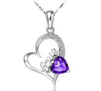 BDDCYWY Collane per i Pendenti a Cuore per Le Donne Regali per Il Cuore Viola La Collana di Cristallo Bianco