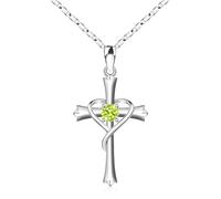 BDDCYWY Gioielli Croce HOH-Tech per Donne Sterling Silver Cross Birthstone Cross coi di Gioielli Ciondolo per Le Madri Figlia-Aug-Peridot, 18 "+2", Argento Sterling, Gioielli cubi di