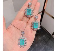 BDDCYWY Moissanite Emerald Paraiba Orecchini in tormalina/Anello di Collana per Donne Accessori per Il Fidanzamento del Matrimonio Regali