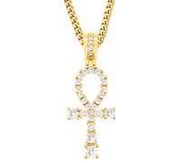 BDDCYWY TUHE 18K Oro Placcato AAA CZ I ghiacciato Egiziano Ankh Cross Faith Collana a Sospensione per Uomini Donne, simula Gli Accenti di Diamante Bling Bling Hip Hop Charm Collana con Catena in