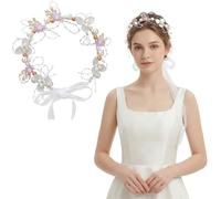BDEPSTR Ghirlanda di Fiori Viola per Bambina, Corona di Fiori Regolabile per Capelli, Accessorio Elegante per Matrimonio, Prima Comunione e Feste, Fascia Floreale Stile Boho per Servizio Fotografico