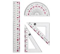 BDEPSTR Set di Righelli 4 Pezzi per Scuola, Righello Anti-Miopia con Grandi Scale da 20cm, Kit Geometria per Studenti con Squadre e Goniometro