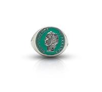 BDG Accessories, Anello Chevalier Lira Italiana, Multicolore (Blu, Rosso, Verde, Rosa, Lilla, Celeste), Stile Vintage, Argento 925, Taglie 12-28, Collezione Dolce Vita (Verde, 18)