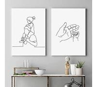 BDHcdfAJGf Astratto Bambino Mano Poster Stampa Padre Figlia Linea Disegno Parete Arte Tela Quadri Famiglia Ritratto Quadro Soggiorno Camera Decorazioni 40x60cmx2 Senza cornice