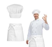 BDHYYM Cappello da Cuoco Grembiule Cucina, Grembiule Bianco Cappello Cuoco, Vestito Carnevale Cuoco, Grembiule Masterchef Personalizzato Cappello Chef per Fornai, Cucine, Case, Ristoranti, Hotel