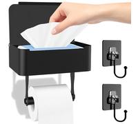 BDHYYM Porta Carta Igienica Nero Opaco,Porta Rotolo Carta Igienica da Parete Bagno con Scatola per Salviettine Umidificate e 2 Pezzi Ganci Adesivi per Bagno,Porta Carta Igienica da Muro Nero