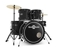 BDK-1 Batteria per Principianti Dimensione Completa di Gear4music Nero | Per principianti, kit completo 5 pezzi, tono profondo e risonante dai gusci in pioppo, piatti in acciaio