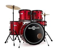 BDK-1 Batteria per Principianti Dimensione Standard di Gear4music Rosso | Kit Completo a Cinque Pezzi per Principianti, Suono Profondo e Risonante dai Gusci in Pioppo, Piatti in Acciaio