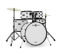 BDK-22 Kit de Batteria Acustica Rock Completa con Piatti e Hardware, Bianco | Set Batteria Rock per Principianti 5 Pezzi, Fusti in Pioppo, Staffe a Doppia Base, Piatti e Sgabello