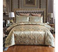 BDKCYO Biancheria da letto in raso 200 x 200 cm, copripiumino jacquard, di lusso, in raso lucido, elegante set copripiumino (oro, 200 x 200 cm)