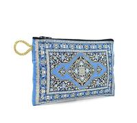 BDM Borsa da toilette da donna turca con cerniera, portafortuna con stampa barocca e monete, per ragazze o donne, Blu