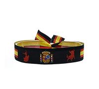 BDM Bracciale dalla Spagna con Lo Scudo Nazionale e i Disegni della Silhouette di Un Toro e Una Ballerina di Flamenco su Sfondo Nero e Regolabile. Regalo Unisex Originale per Uomo o Donna