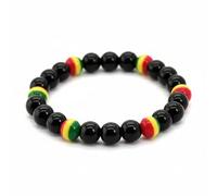 BDM Bracciale Rasta per uomo e donna | Perline nere e colori Reggae Giamaica | Bracciale elastico con palline | Accessorio stile Festival | Simbolo di pace e amore