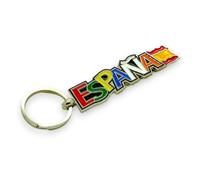 BDM Portachiavi in Metallo Originale con Incisione della Spagna in Lettere di Diversi Colori e Bandiera Nazionale, per Uomo o Donna.