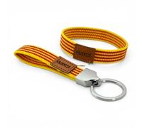 BDM Set bracciale e portachiavi Valencia | Design bandiera Valenciana Senyera | Bracciale in tessuto per uomo e donna | Accessorio ideale come regalo e souvenir di Valencia | Qualità e orgoglio