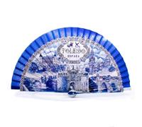BDM Ventaglio a mano Toledo | Design: piastrelle blu e monumenti | Souvenir della Spagna (Alcazar, Cattedrale e Tajo) | Ventaglio pieghevole, Standard, standard