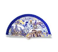BDM - Ventaglio di Madrid Souvenir in Legno | Design con Cibeles, Puerta de Alcalá, Orso e Corbezzolo | Idea Regalo Spagnola Originale - Modello 1