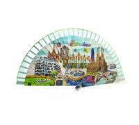 BDM Ventaglio spagnolo di legno Barcellona | Design esclusivo ispirato a Barcellona e Gaudí | Made in Spagna | Souvenir di viaggio e regalo originale | Arte Mosaico Stile Trencadis
