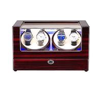 BDPRZGHGL Scatola avvolgitore per 4 orologi automatici Guscio in legno chiaro incorporato Vernice per pianoforte Adattatore CA esterno e alimentato a batteria (C)