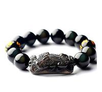 BDSHGRDH Bracciale in ossidiana naturale con occhio arcobaleno di ghiaccio da 13 mm PiXiu for uomo e donna