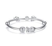 BDSHGRDH bracciali da Donna， Bracciale Rigido con Perline vuote in Argento, Braccialetto dell'amicizia, Gioielli in Sterling, Regali di Compleanno for Sorelle, Amiche, Coppie