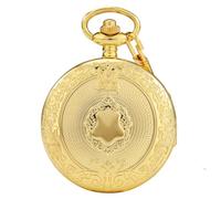 BDSHGRDH orologio da tasca， Orologio da tasca al quarzo con scudo, orologio uomo, numeri romani, catena, regalo(Golden)