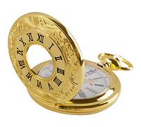 BDSHGRDH orologio da tasca， Orologio da tasca Steampunk al quarzo vintage con numeri romani catena for regali di Natale compleanno uomo(Gold)
