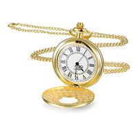 BDSHGRDH orologio da tasca， Orologio da tasca vintage liscio con catena numeri romani antico for uomo Donna Papà Compleanno Anniversario(Gold)