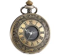BDSHGRDH orologio da tasca， Scala con numeri romani vintage catena(Bronze)