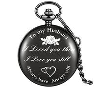 BDSHGRDH orologio da tasca， Testo a tema commemorativo creativo Stampa personalizzata Orologio da taschino al quarzo Anniversario di matrimonio Regali San Valentino for uomini e donne
