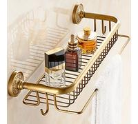 BDSHGRDH portasciugamani da doccia, Mensole galleggianti in ottone anticato for doccia - Portabottiglie Supporto multifunzionale con ganci(Style 2)