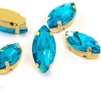 BDSHGRDH Strass, Horse Eye/Leaf Shape Glass Rhinestones with Claw Sew On Crystal Stone Strass Diamond for Clothes Sewing Accessories(Sky Blue,9X18mm 50pcs)