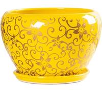 BDSHGRDH Vasi da Fiori in Ceramica smaltati Gialli for Interni ed Esterni, vasi da Fiori Rotondi Decorativi in Ceramica, Decorazioni Moderne for la casa, vasi da Fiori in Ceramica Smaltata(24.5CM)