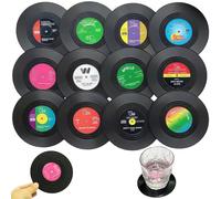 BDSHUNBF 12 Pezzi Sottobicchieri Retrò, Vinile Rotondi Antiscivolo per Caffè Tè Bevande Bar