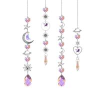 BDSHUNBF 4 Pezzi Acchiappasole Cristallo, Sole Luna Ciondolo Ornamento Sfere, Suncatcher Pendenti, Acchiappa-sole Prisma Arcobaleno, per Casa Giardino Finestra