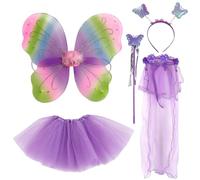 BDSHUNBF 5Pcs Fata Ragazza Vestito Principessa Farfalla Con Ali Gonna Tutù Fascia, Costume per Ragazze da Farfalla per Bambina, Capelli Angelo Vestito Principessa Viola