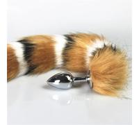 BdSM Dog Fox Tail Anal Plug Sexy Toys Metal Fake Furry Butt Plug BDSM Flirt Anus Plug For Women Role Games Product For Couples(Light yellow)