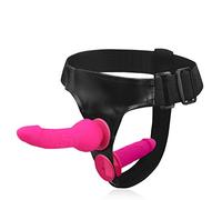 BDSMYEE Strap-on con 2 Dildo per Donna, Dildo Strapon Doppio Fallo Strapon Masturbazione SM Giocattolo Erotico Doppio per Donne Uomini (Rosa)