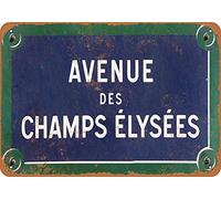 BDTS Avenue des Champs Elysees - Targa in Metallo, Stile Vintage, 20 x 30 cm