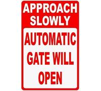 BDTS - Cartello di Avvertimento in Metallo, 20,3 x 30,5 cm, per avvicinarsi Lentamente al cancello Automatico Si aprirà, in Metallo, previene lesioni e Danni ai cancelli elettronici