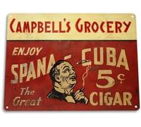BDTS Targa in Metallo 20,3 x 30,5 cm in Latta Spana Cuba Cigar Sign Cigar Bar Smoke Shop Decor