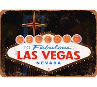 BDTS - Targa in Metallo con Scritta in Lingua Inglese Welcome to Fabulous Las Vegas, Stile Vintage