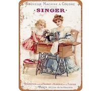BDTS - Targa in Metallo Stile Vintage Vintage con Macchina da Cucire Francese Singer, 20,3 x 30,5 cm