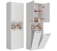BDW Armadietto da bagno, 2 cesti per biancheria, 2 porte, 174 x 60 x 30 cm, mobiletto alto, mobile da bagno, mensola da bagno (bianco lucido)