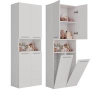 BDW Armadietto da bagno, 2 cesti per biancheria, 2 porte, 174 x 60 x 30 cm, mobiletto alto, mobile da bagno, mensola da bagno (bianco)